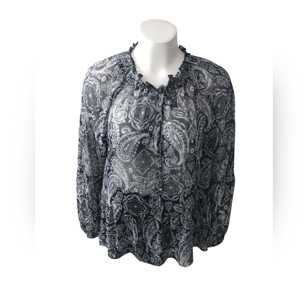 Cato Women's Flowy Tie Ruffle Paisley Career Sheer Boho Top size‎ 18/20 Fresh